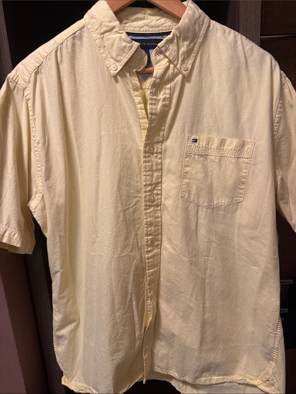 Tommy Hilfiger Pale Yellow Short-Sleeve Button-Down Shirt